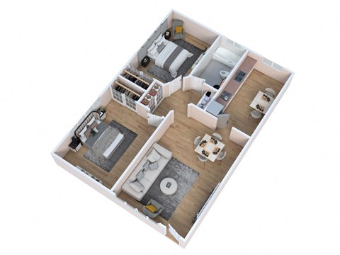 a 3d floor plan of a home with a bedroom and a living room